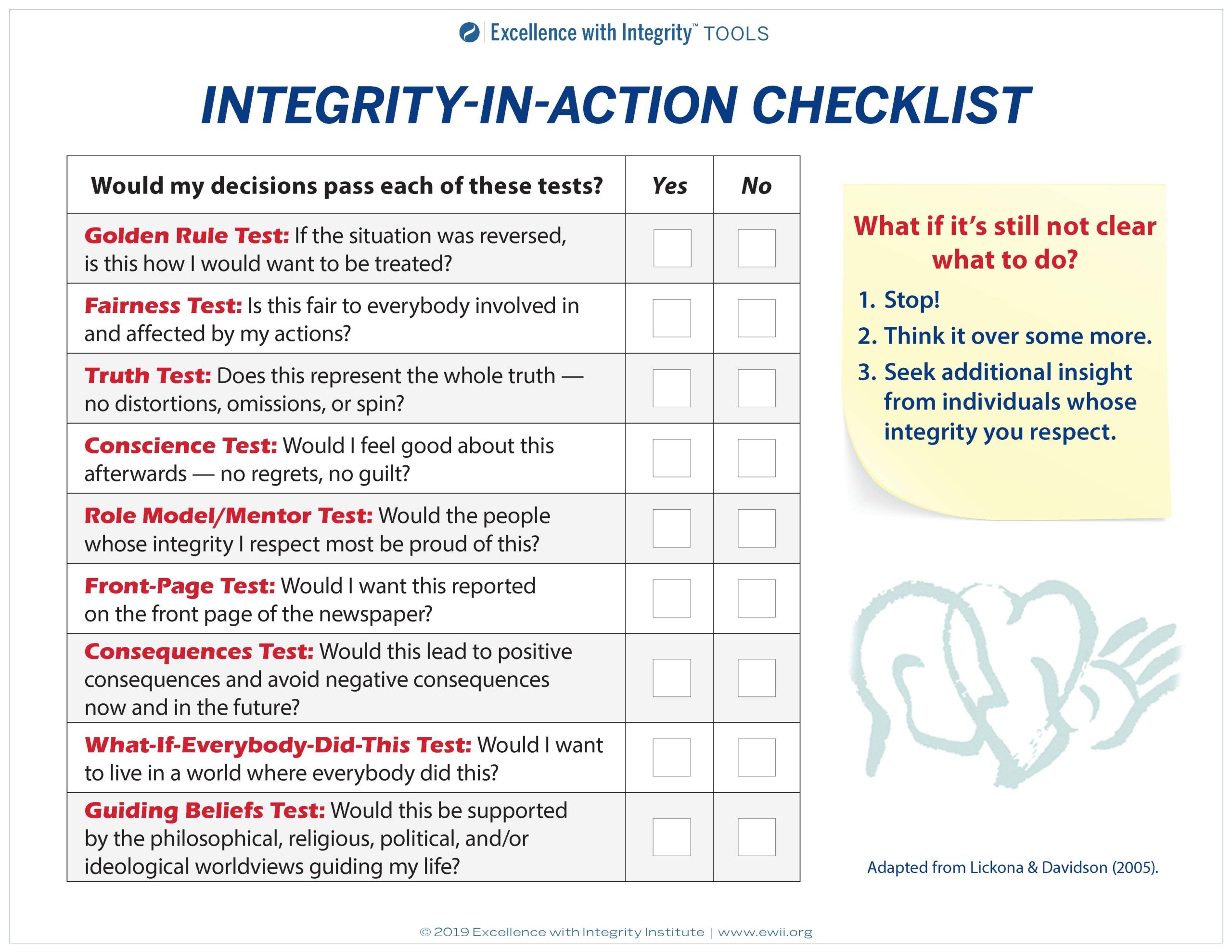 Integrity In Action Checklist